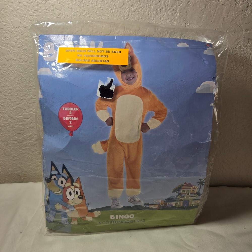 Bluey Bingo Toddler Costume 3 Piece Set Jumpsuit Headpiece Tail Size 2T #432